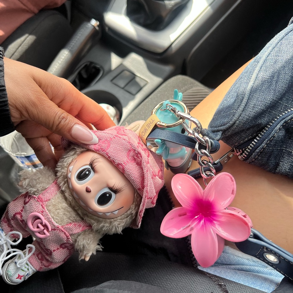 Pink and White Plush Toy Keychain
